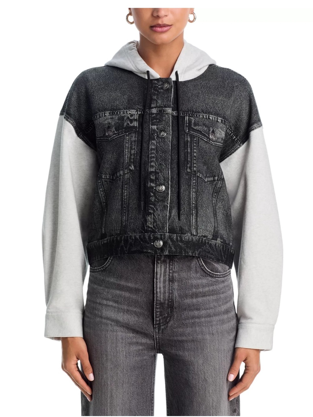 NEW! RAG & BONE rb Miramar Combo Hooded Trucker Jacket Washed Black Size S